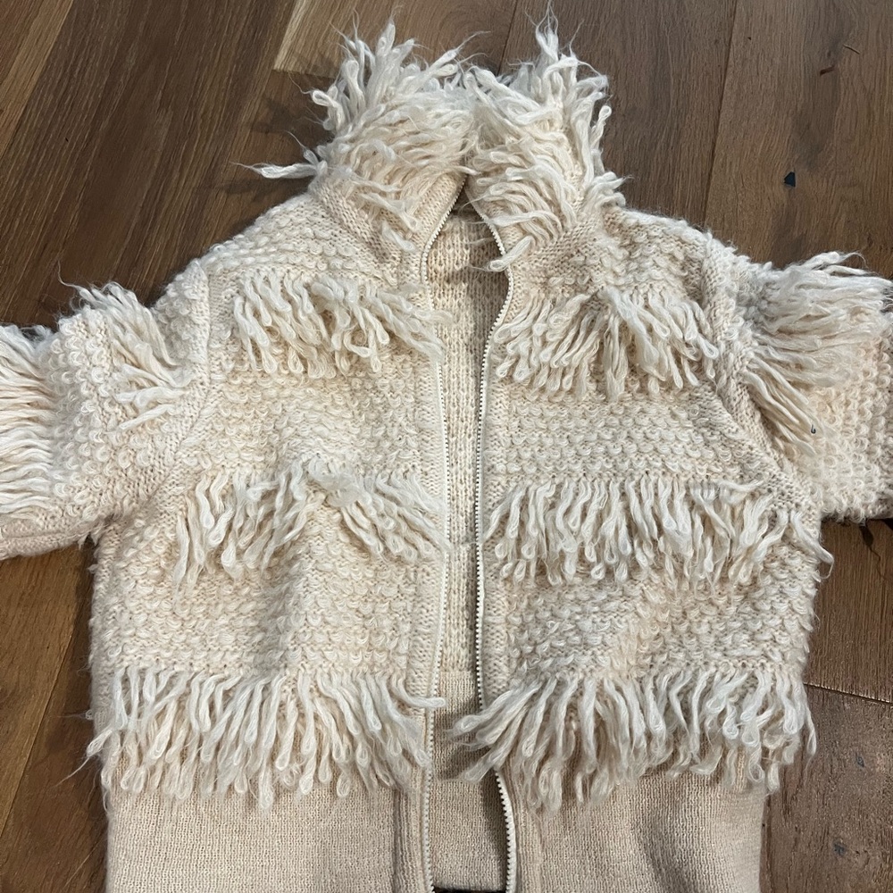 Mohair Cream Textured Fringe Jacket